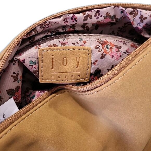Joy Susan Shoulder Bag Purse 12"x9" Tan Soft Faux Suede, FloraL Lining - NWOT - Picture 9 of 10